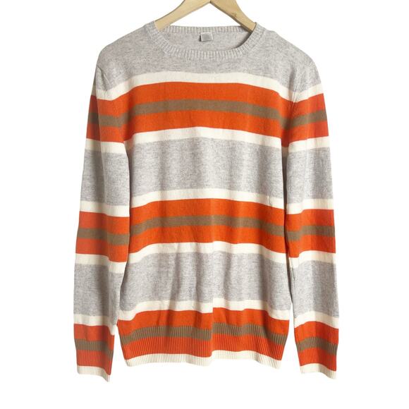 Eleventy Gray Red Striped 100% Cashmere Crewneck Pullover Sweater Size Large - Picture 1 of 12